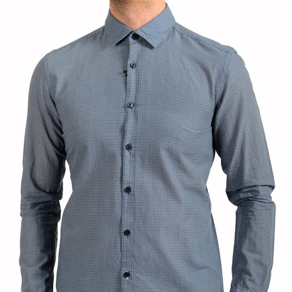 Hugo Boss Men's "Rikki_53" Slim Fit Geometric Print Long Sleeve Casual Shirt - Picture 1 of 9